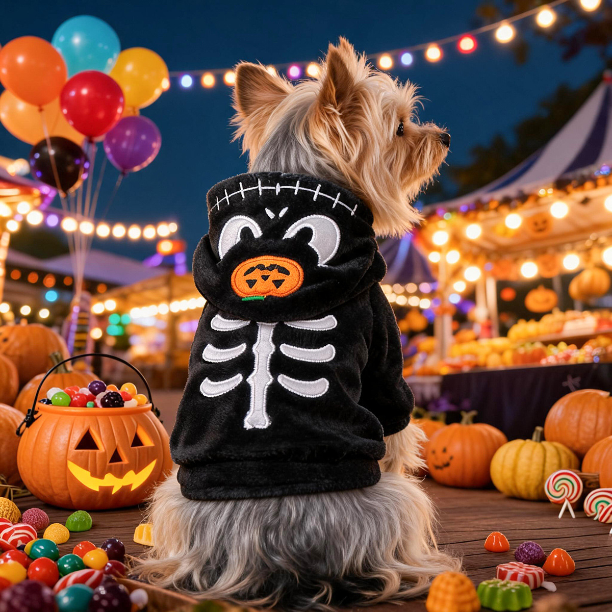Halloween Pet Clothes Skull Skeleton Ghost Hoodie for Small Dogs and Cats Autumn Winter Festival Outfit — image 4