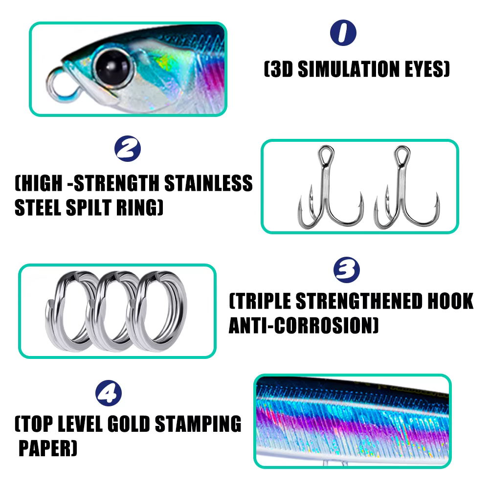 Líura de Pesca 4 piezas/paquete Punzón Sumergible 10 cm 24 g Equipo de Pescar en Salada Líuras para Peces Atarrayos de Troleo Accesorios de Pesca — imagen 3