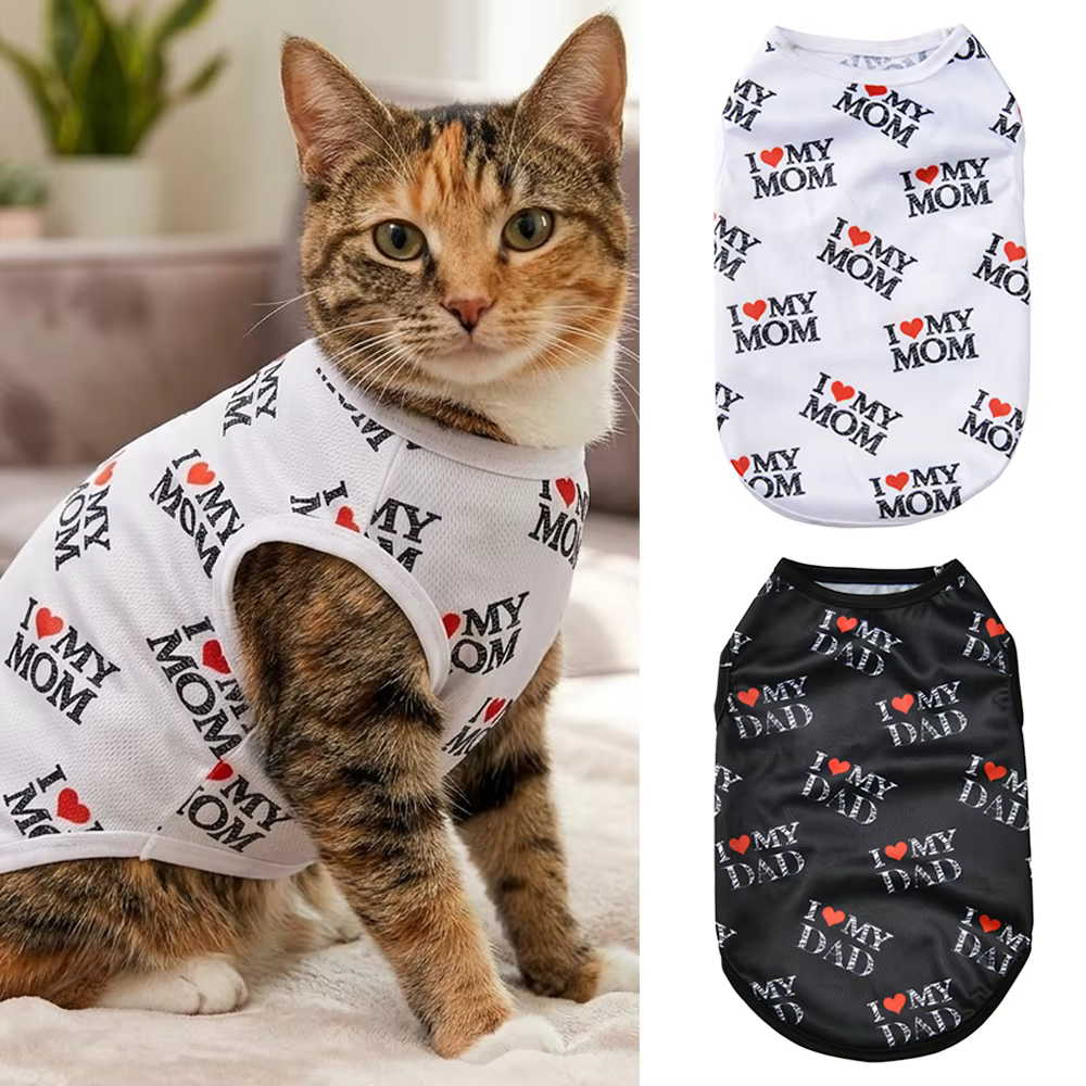 Soft Pet Cat Clothes For Summer Breathable Pets Shirt Vest Lightweight Cute Letter Print Kitty Pullover For Cats Puppy Outfits — image 1