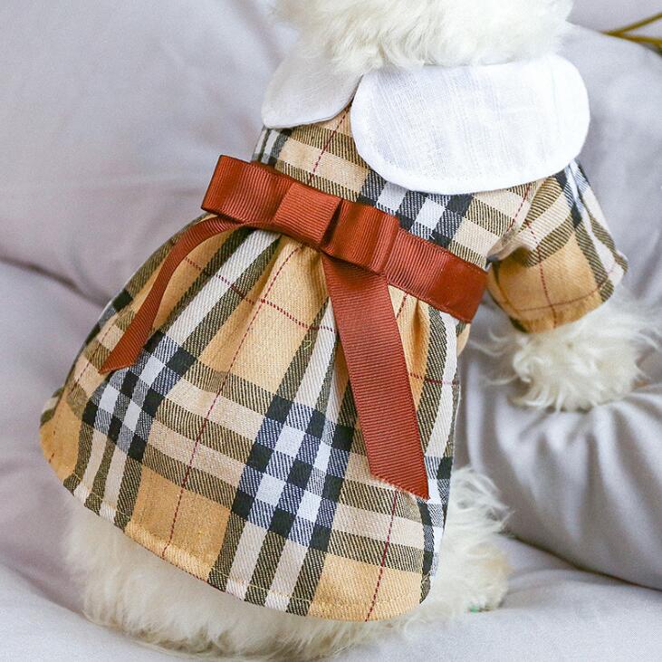 Dog Pet Plaid & Bow Dress Tutu Cat Puppy Checked Shirt Skirt Dresses Spring/Summer Clothes — image 1