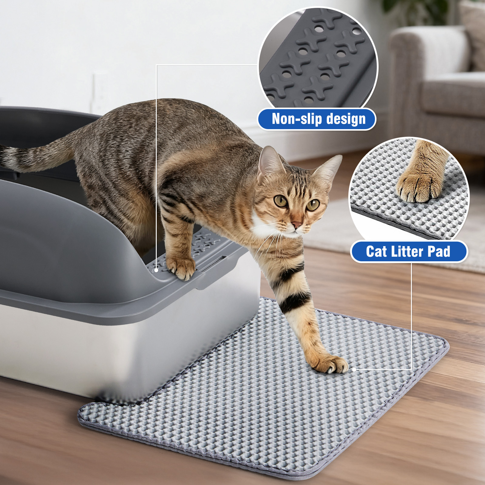 Caja de Arena para Gatos en Acero Inoxidable con Tapadera, Gran Caja de Arena para Gatos Grandes, Escoba y Manta Incluidas — imagen 16