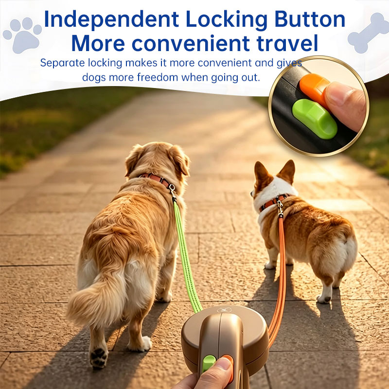 Dual / Double Dog Leash, 360° Retractable Roulette, 3M, LED Light, Tangle-Free, Double-Ended Traction Rope — image 8
