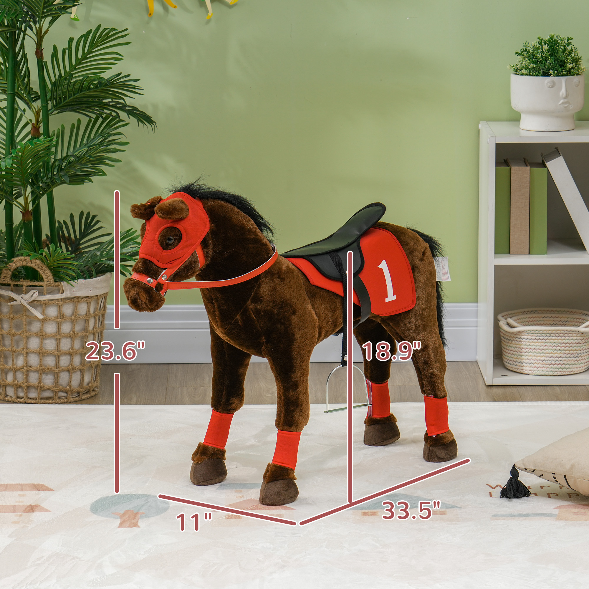 Caballo de montar para niños de 3 a 8 años con sonido de relincho, silla y estribos — imagen 3