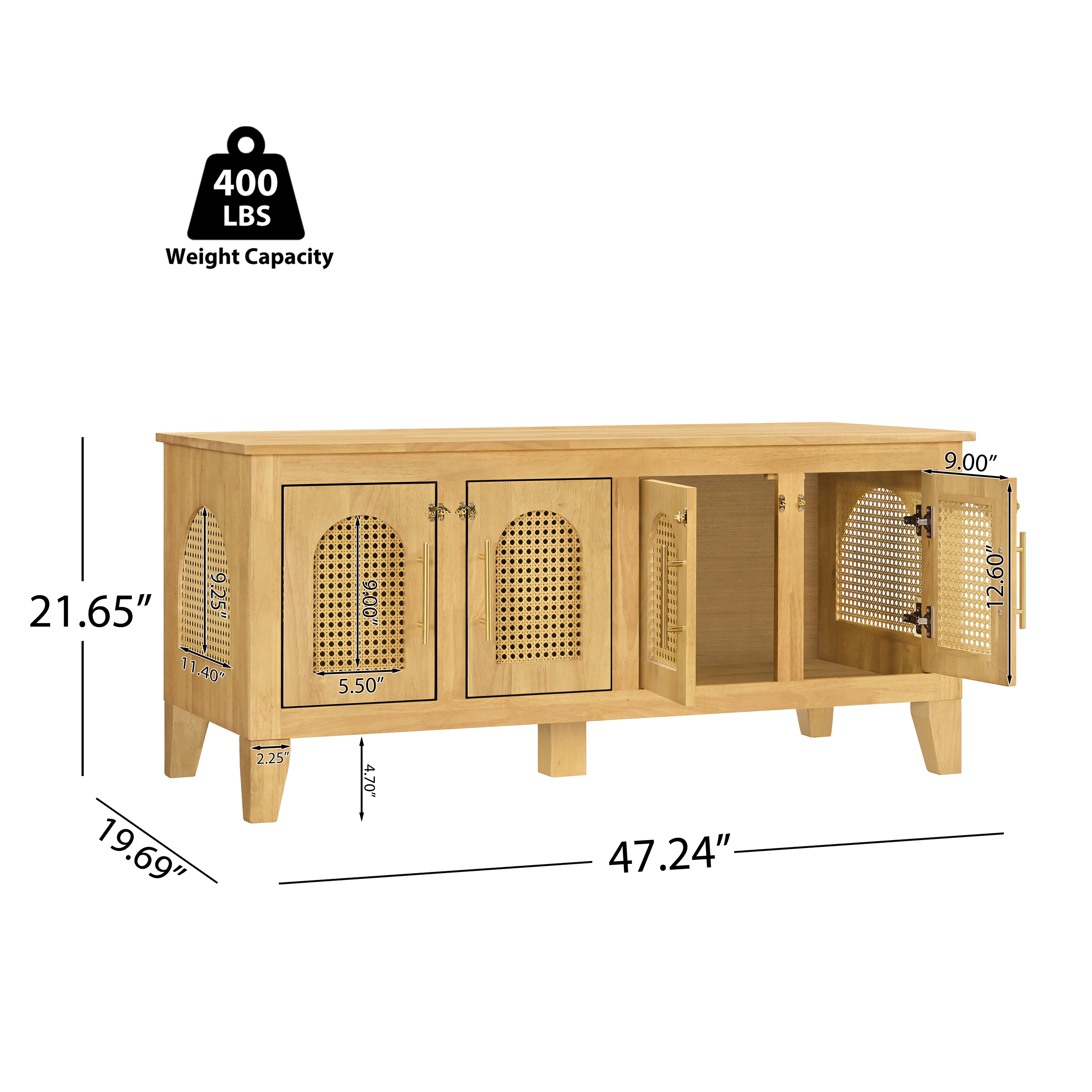 Lars Caja de Decoración para Perros en Madera de Caoba con Rattán - Estilo Pet Kennel con Almacenamiento y 4 Puertas para Salón — imagen 4