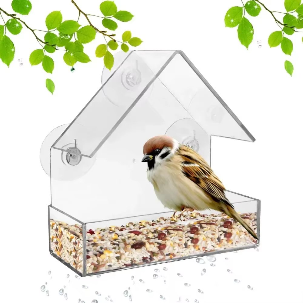 Comedero Colgante de Acrílico Transparente para Ventana, Casa Comedero para Aves con Ventosa, para Semillas y Maní — imagen 2