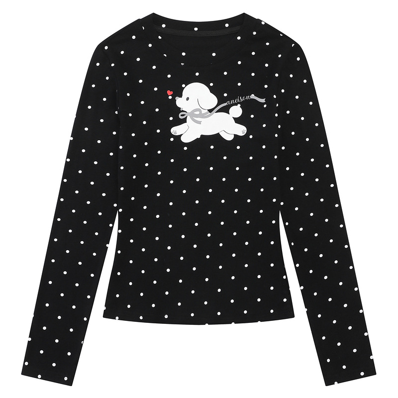 Slim fit long sleeved T-shirt with bow small black dog red heart round neck — image 3