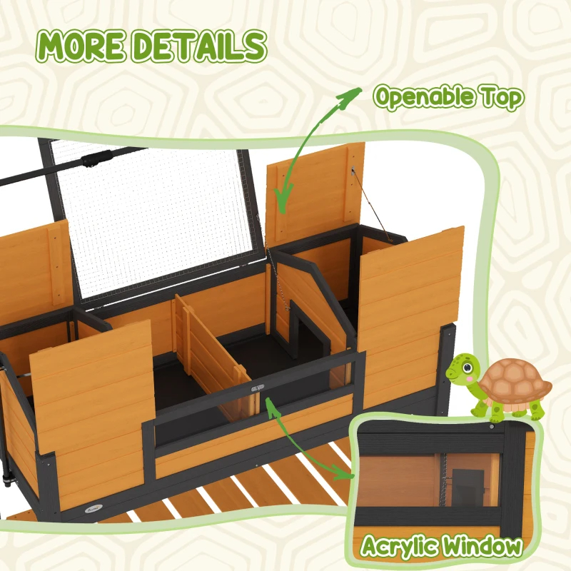 Tortoise Enclosure Tortoise House With Adjustable Lamp Holder Storage Shelf, Dual Main Houses, Openable Lid, Yellow — imagen 3
