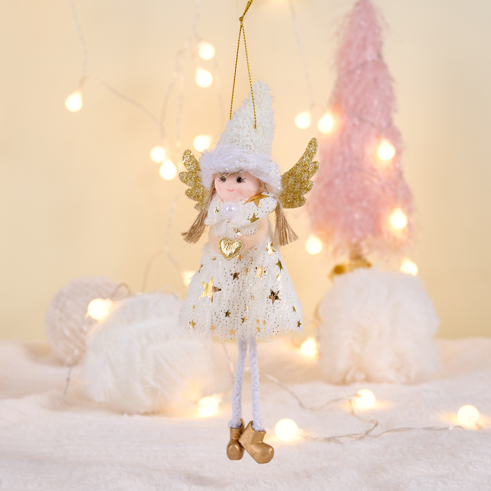 Adorno de Navidad con Ángel Reino, Alas Rosadas y Astas de Ciervo para árbol de Navidad Pequeño para Niñas — imagen 9