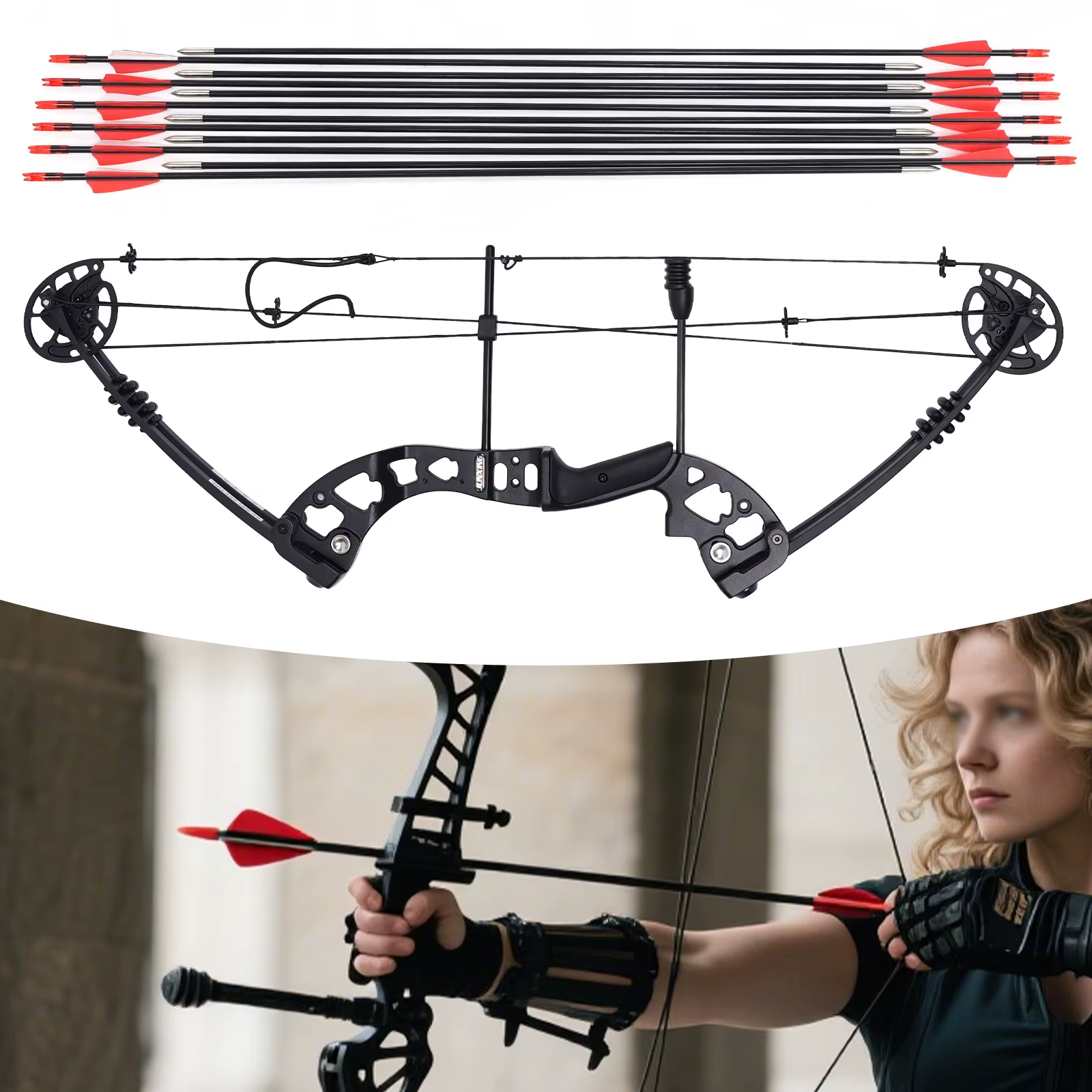Kit de Arco Compuesto para Mano Derecha con 12 Flechas Equipo de Tiro con Cuerda para Adultos y Principiantes, Peso 30-55lbs — imagen 2