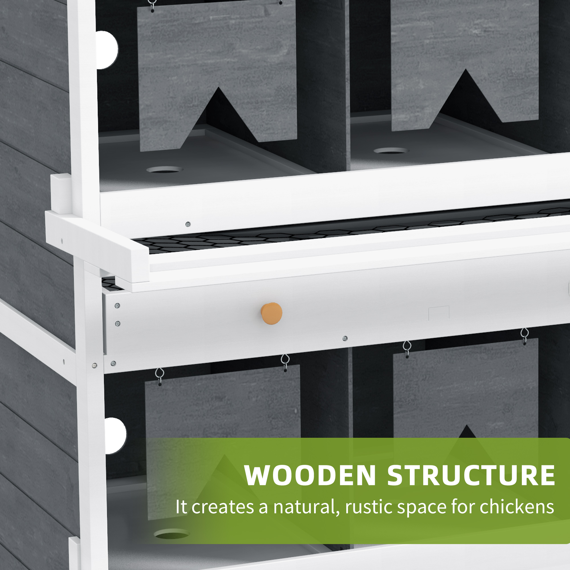 Caja de Puesta para Pollos, 8 Compartimentos de Madera para Gallinero con Platos de Recolección de Huevos y Perchas para 16-32 Gallinas — imagen 8