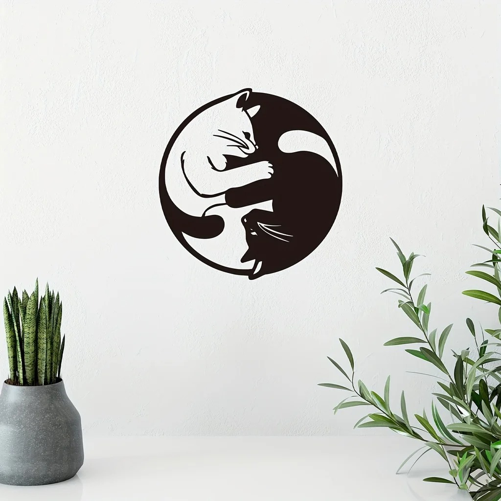 Escultura de Arte de Gato Yin Yang en Metal para Pared, Manual para Interior — imagen 7