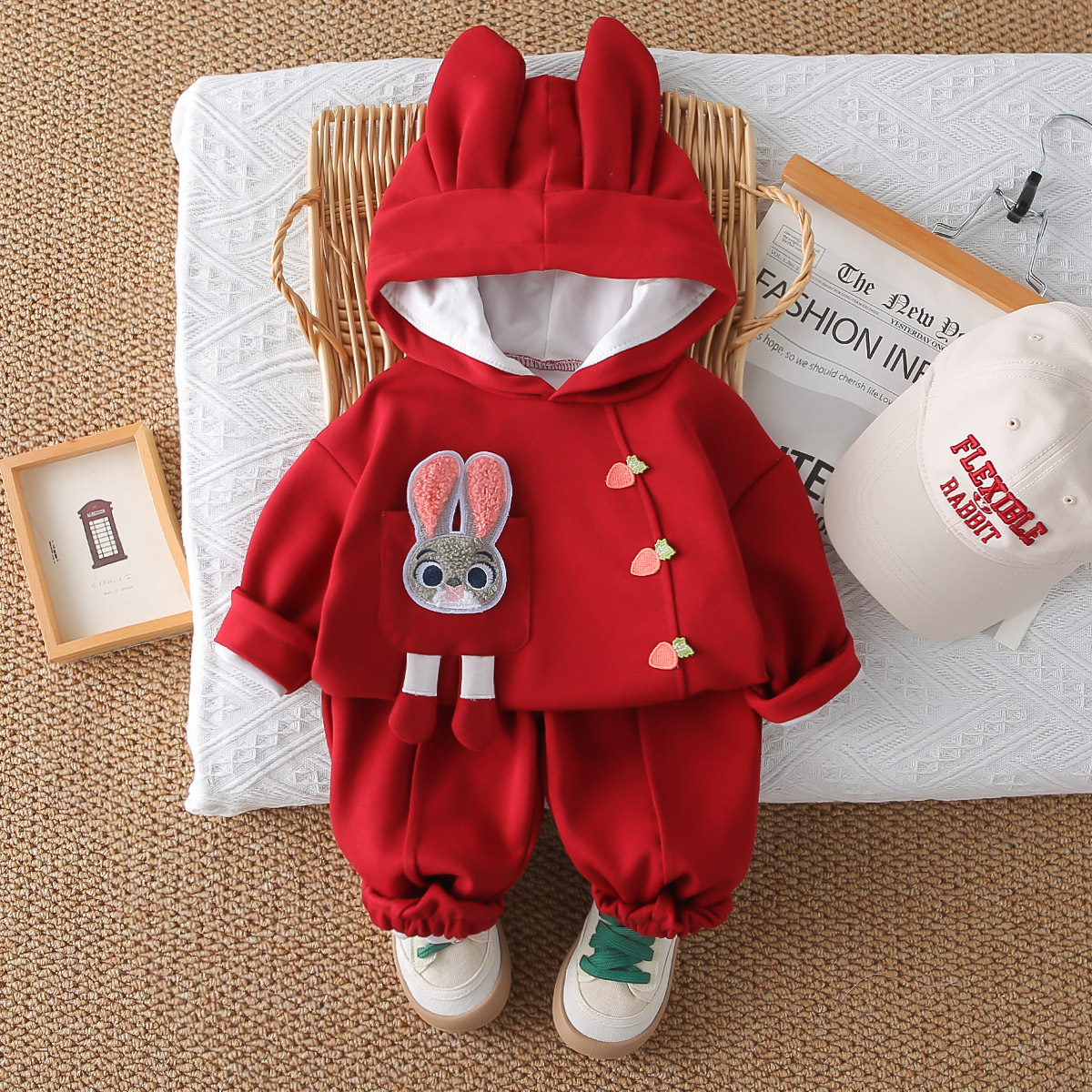 Girls Rabbit Patch Hoodie Two-Piece Set Spring Autumn 0-4 Years Old — image 9
