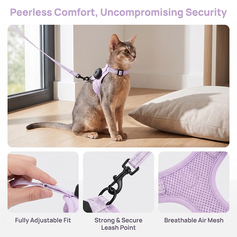 Reflective Escape-Proof Cat Harness – Adjustable Vest with Built-in AirTag Holder for Outdoor Walking — image 8