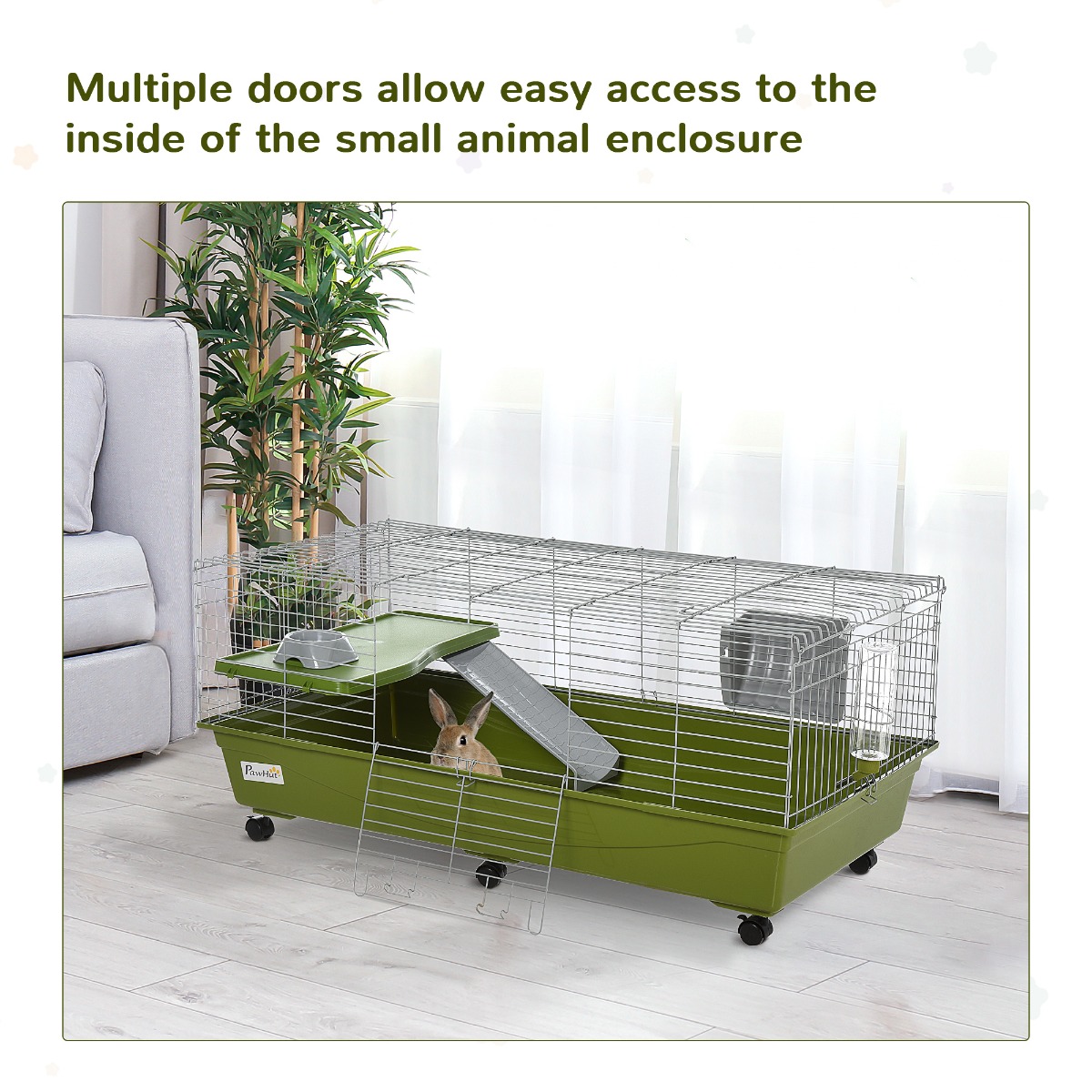 Jaula de 47" para Animales Pequeños, Conejera para Chinchilla y Cuyo, Casa para Mascotas con Plataforma, Rampa, Plato de Comida, Ruedas y Botella de Agua — imagen 3