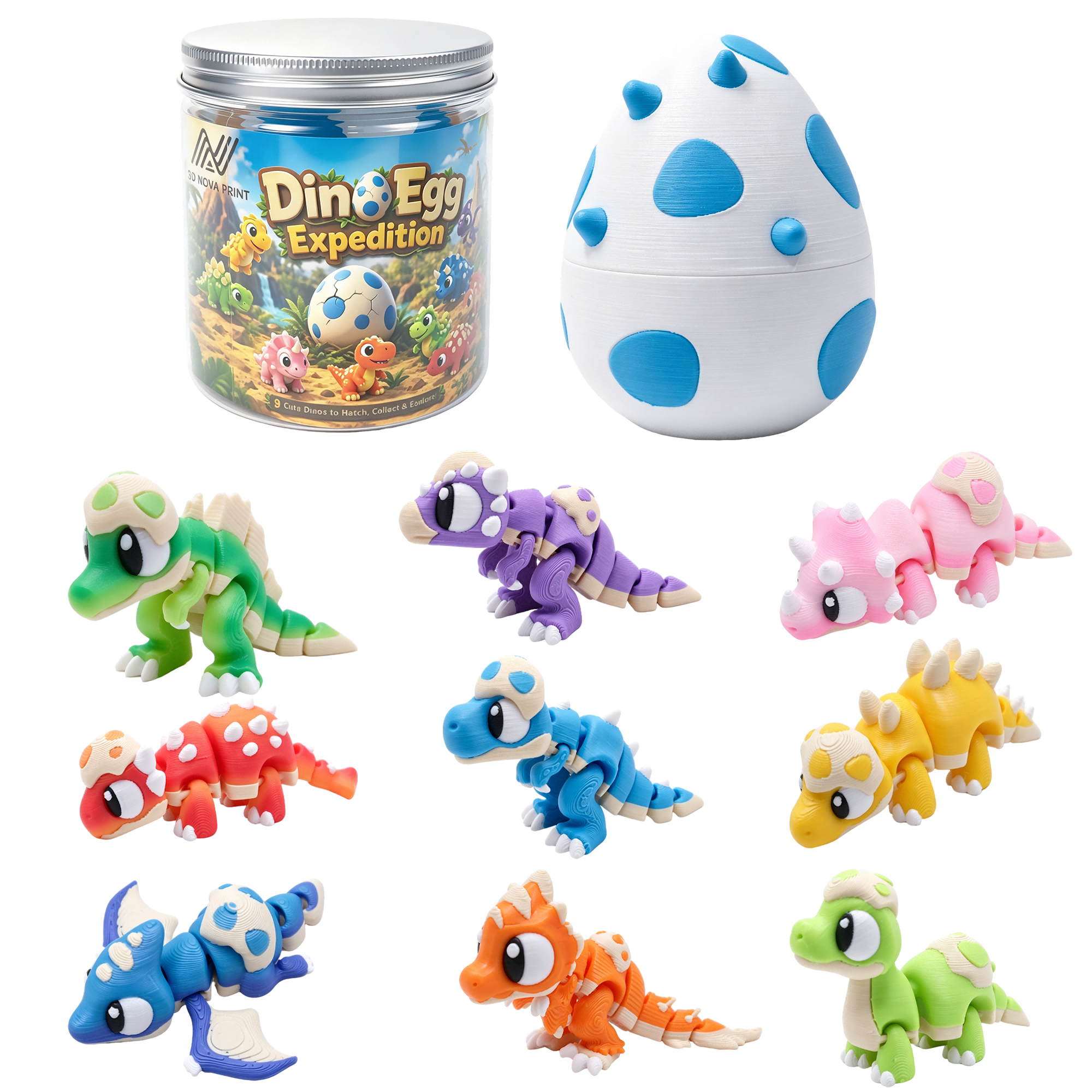 9PCS 3D Printed Mini Dinosaur Figurine Set With Dinosaur Egg & Storage Box, Articulated Dinosaur Collection, Desk Decor Display Gift Set — image 3