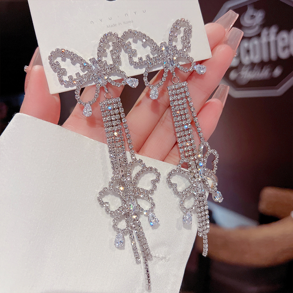 925 Silver Needle Super Fairy Light Luxury Butterfly Tassel Earrings High-Quality Wedding Earrings High-End Exaggerated Temperament Earrings — image 2