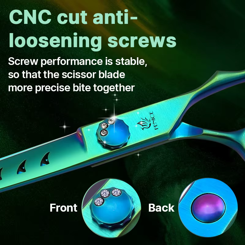 Fenice High-grade 7.0/7.5 inch JP440C Fluorescent Green Pet Grooming Scissors Shears Cutting & Curved & Thinner Set for Dog Groomer — image 4