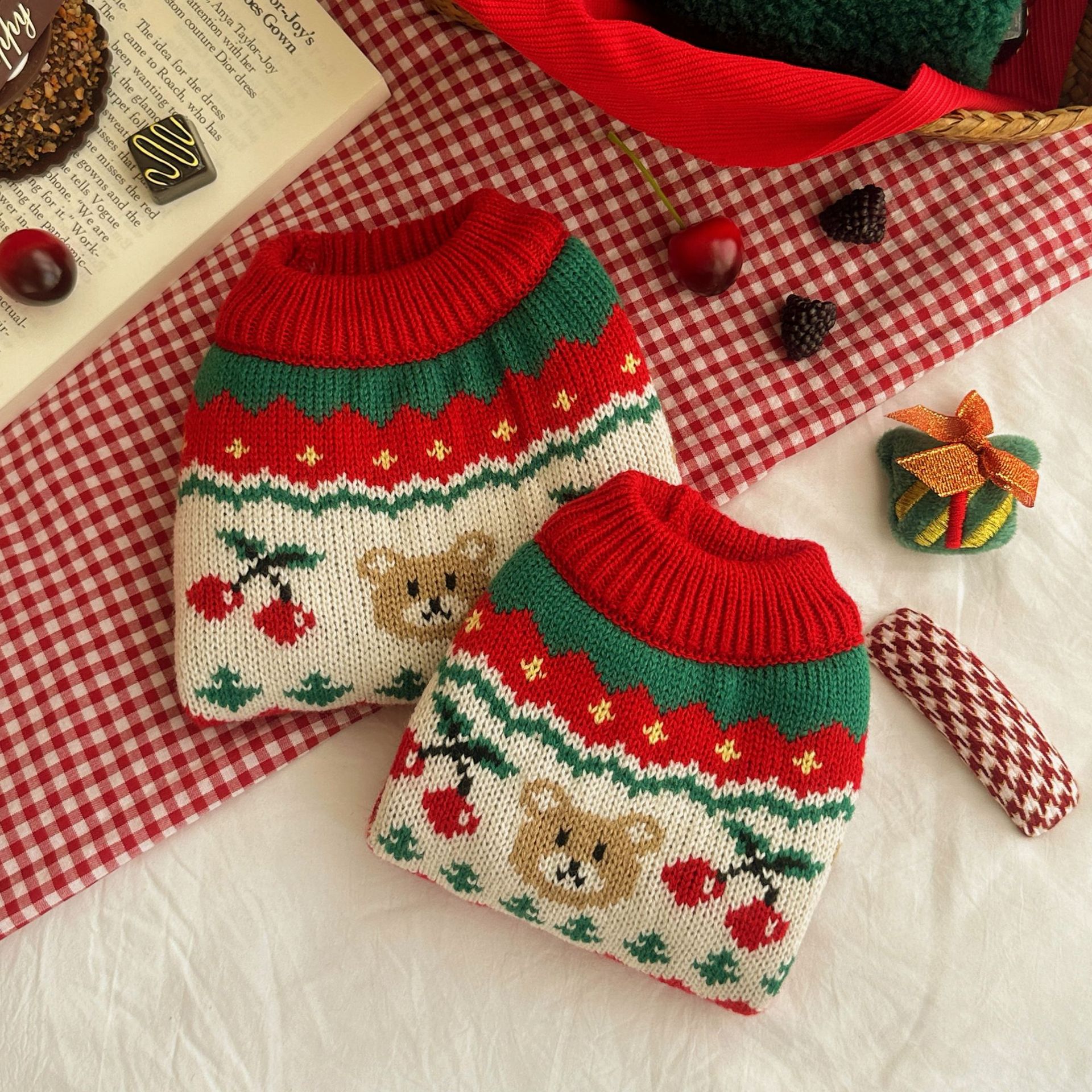 Christmas cherry pet sweater autumn and winter pet dog clothes small dog and cat warm — image 5