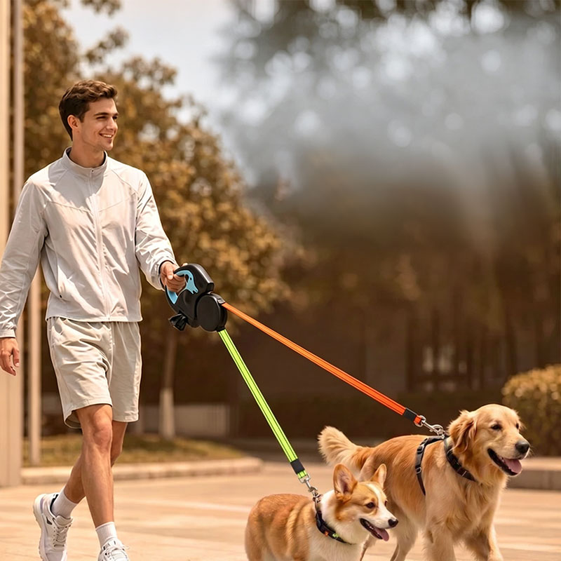 Dual / Double Dog Leash, 360° Retractable Roulette, 3M, LED Light, Tangle-Free, Double-Ended Traction Rope — image 6