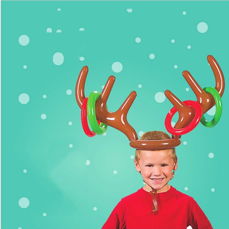 Inflatable Santa Funny Reindeer Antler Hat Ring Toss Christmas Holiday Party Game Supplies Toys — image 2