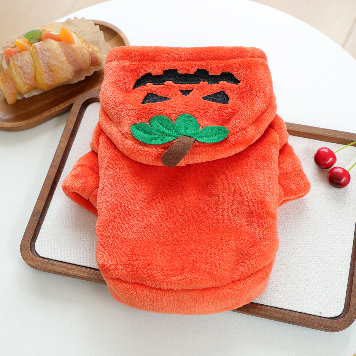 Halloween Pumpkin Pet Hoodie Costume Fleece Warm Dog Cat Hoodie with Leash Clip — image 5
