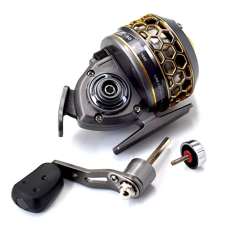 Slingshot Fishing Reel Metal Spinning Interchangeable Handles Catapult Bow Wheel Hunting Outdoor Shooting Closed Reel with Line — image 3