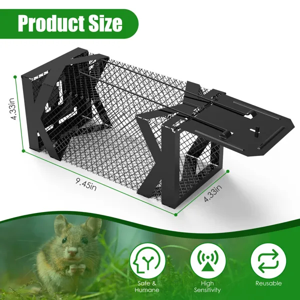 Presa Humana de Ratones Caja No Letal Sin Electricidad Glue Químicos, Metal Pesado Resistente a la Rústica 1.15mm Fácil Captura y Liberación para Ratones Topillos Hamsters Interior y Exterior — imagen 4
