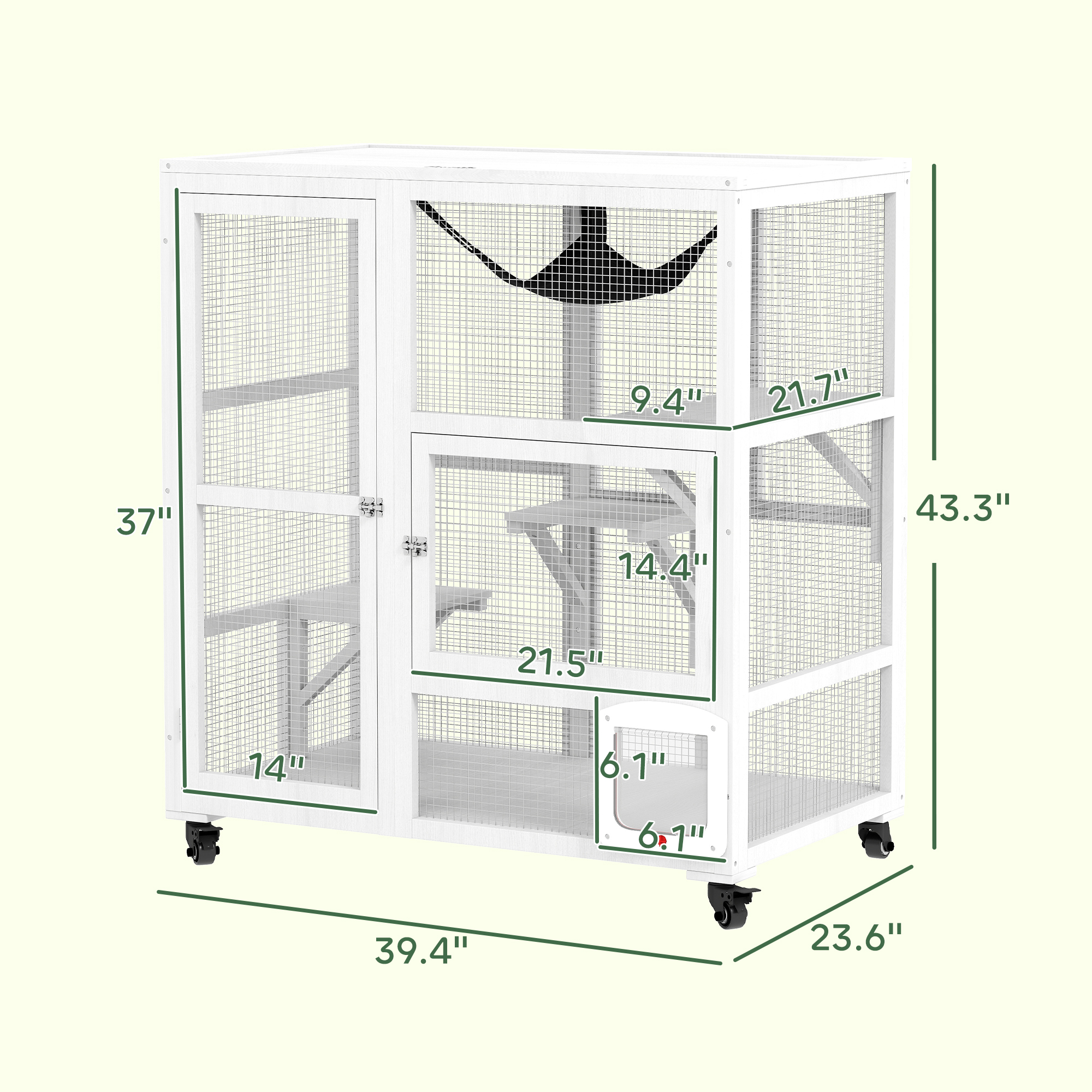 Casa para Gatos, Encierro Interior en Ruedas con Parte Superior Abatible, 39", Blanco — imagen 3