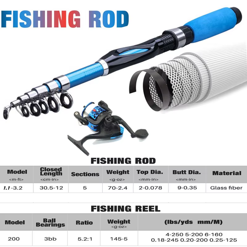 Kit Completo de Caña de Pescar de 1.2M, Caña Telescópica de Mar, Carrete Spinning, Juego de Señuelos, Accesorios de Pesca de Viaje, Bolsa, Para Principiantes, 6 Opciones — imagen 2