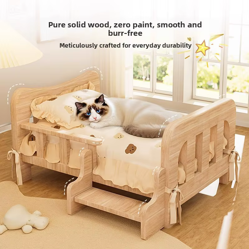 Pet bed, solid wood dog bed, all-season cat bed, pet sleeping sofa, cat bed and dog bed ，cat shelf ，cat condo，wooden cat furniture — image 3