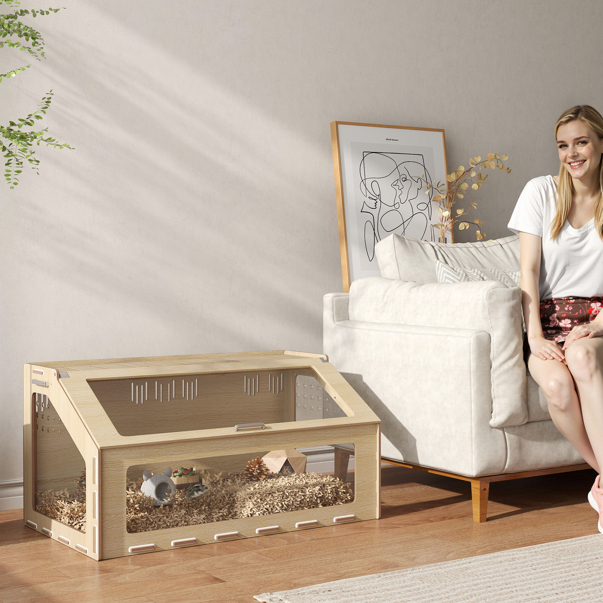 Habitat para Hámsters con Ventana Acrílica y Parte Superior Abordable para Hámsters Enanos, Conejos de Indias, Ratones y Roedores — imagen 2