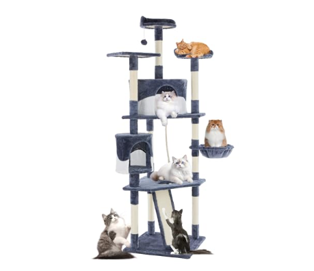 Árbol de Gatos de 79 pulgadas, Torre Multinivel para Mascotas con Postes de Sisal Natural