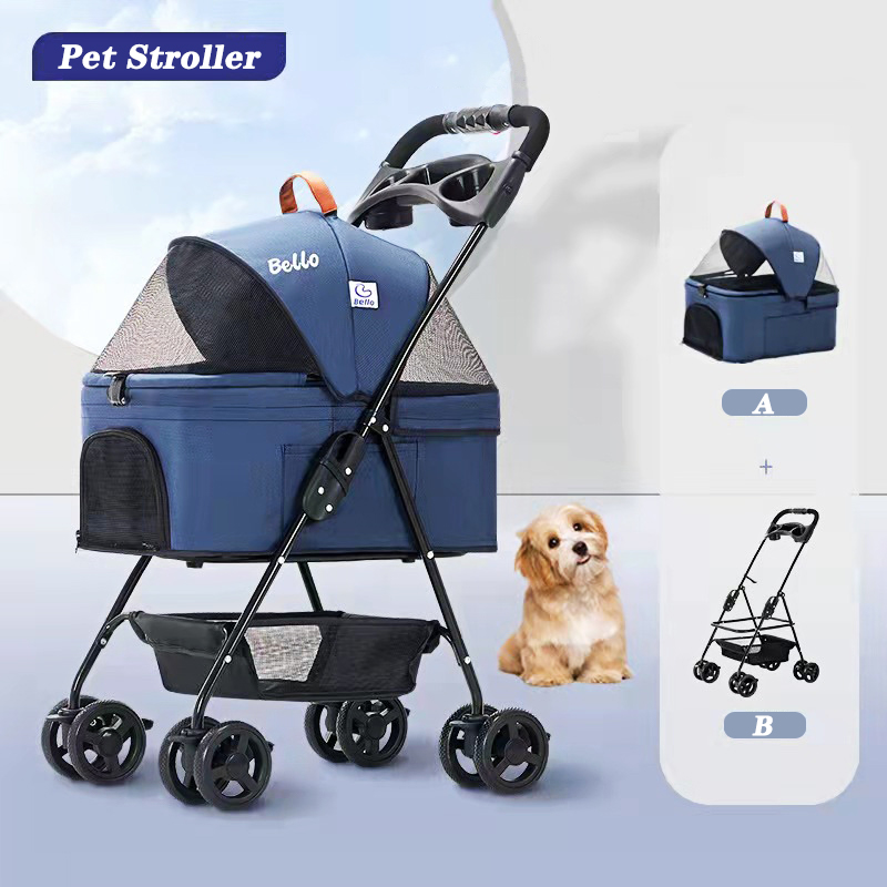 Walk The Dog Pet Stroller Teddy Dog Four Wheel Wan fold To The Stacked Stroller Cats Can Be Separated From The Stroller — image 1