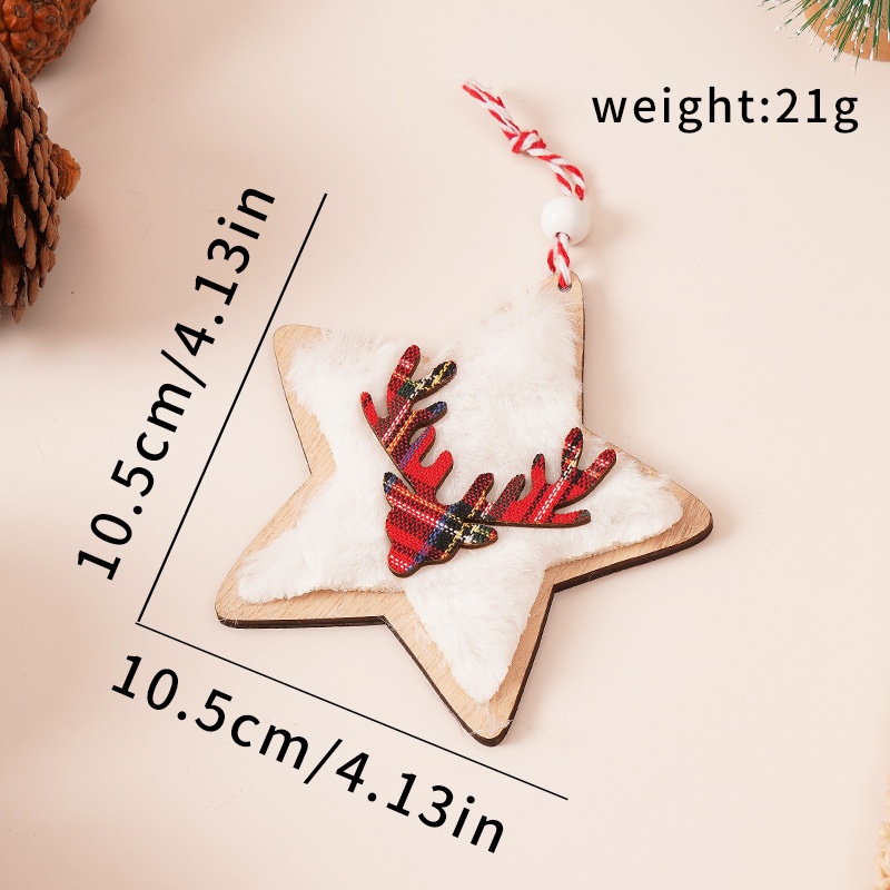 Christmas Wooden Plush Decorations - Heart, Star, Tree, Deer Shape Ornaments for Xmas Tree — image 7