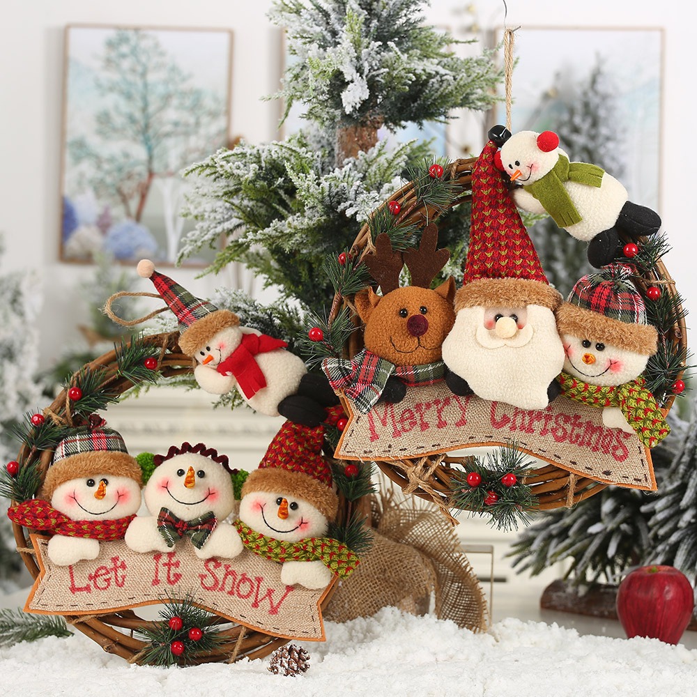Elderly snowman elk vine circle pendant vine garland pendant door hanging wall decoration — image 5