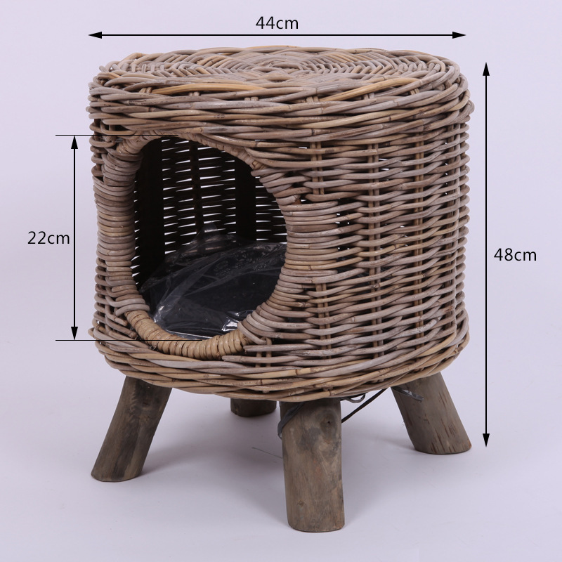 Rattan Furniture Leisure Round Four Seasons Semi Closed Breathable Cat And Dog Kennel Stool Outdoor Modern Simple Style — image 6