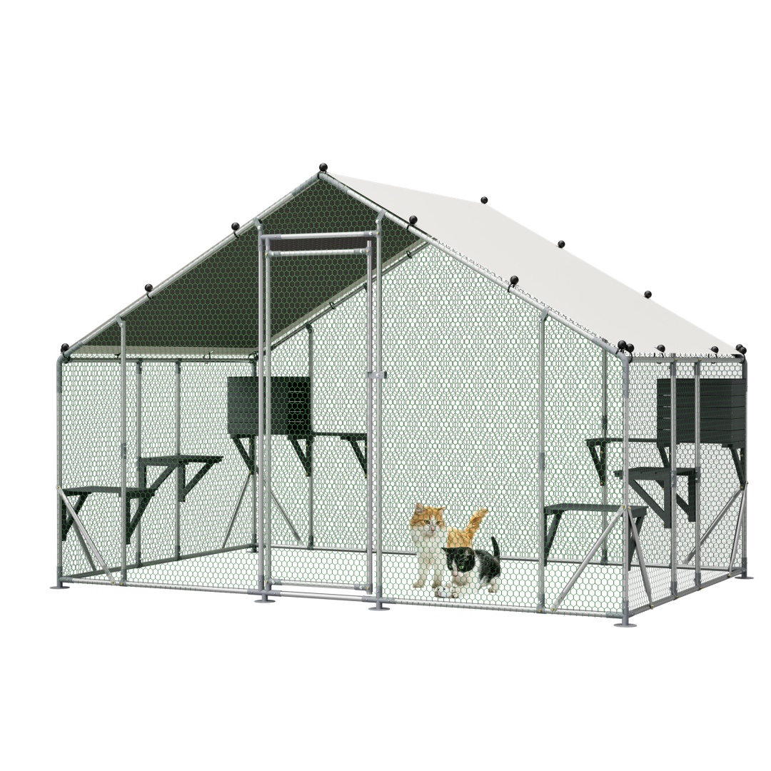 Gabinete de Metal Exterior Resistente 3x2m para Gatos - Plataforma DIY en Madera Sólida, Bloqueo de Seguridad Doble y Mayor Estabilidad, Uso Multi-Animal, Carpa Impermeable Incluida — imagen 14