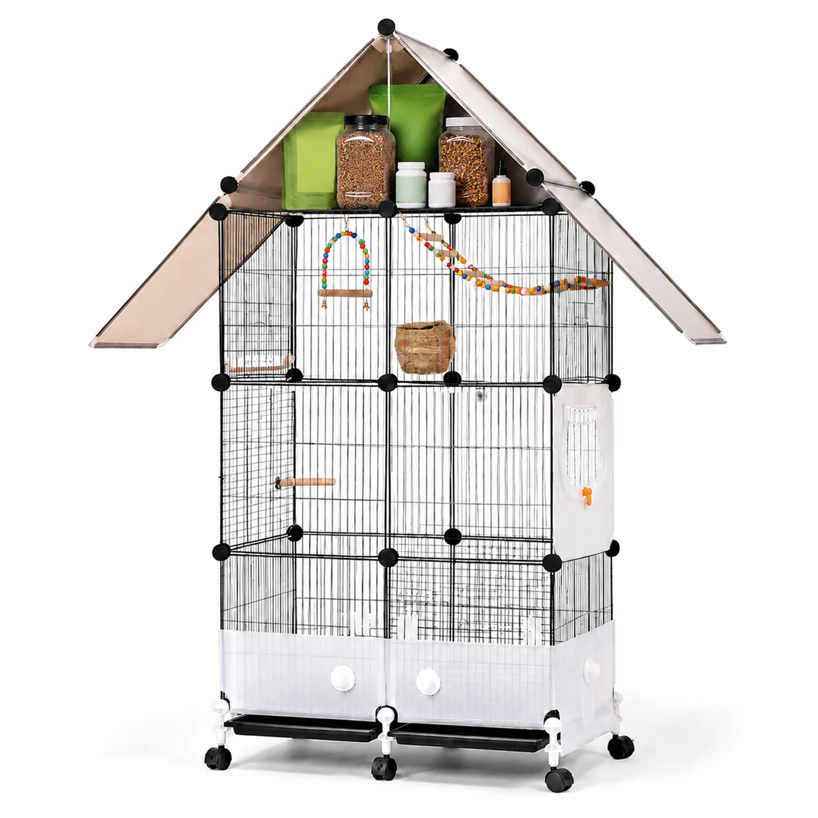 Cage para Conos con bandeja extraíble perchas comederos y 6 ruedas de rodadura estantes grandes para loros africanos, macaos, canarios, cacatúas, etc. — imagen 1