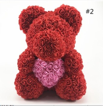 Ramo de rosas simuladas de oso que abraza el corazón, regalo de cumpleaños para ositos de peluche — imagen 13