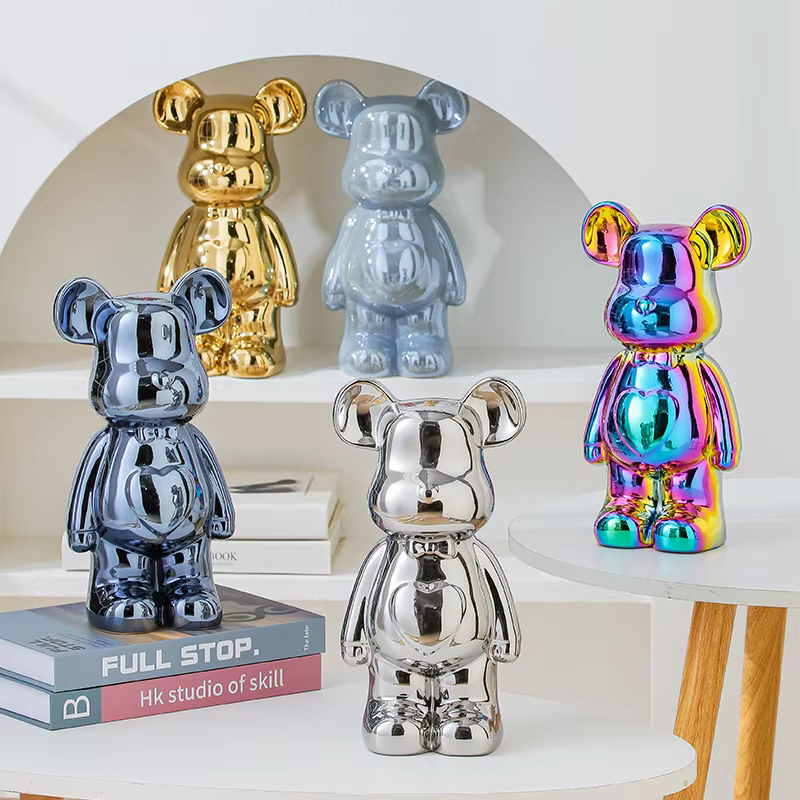 Estatua de Oso de Cerámica de 17/27 cm: Figura de Acción Decorativa para Hogar y Oficina