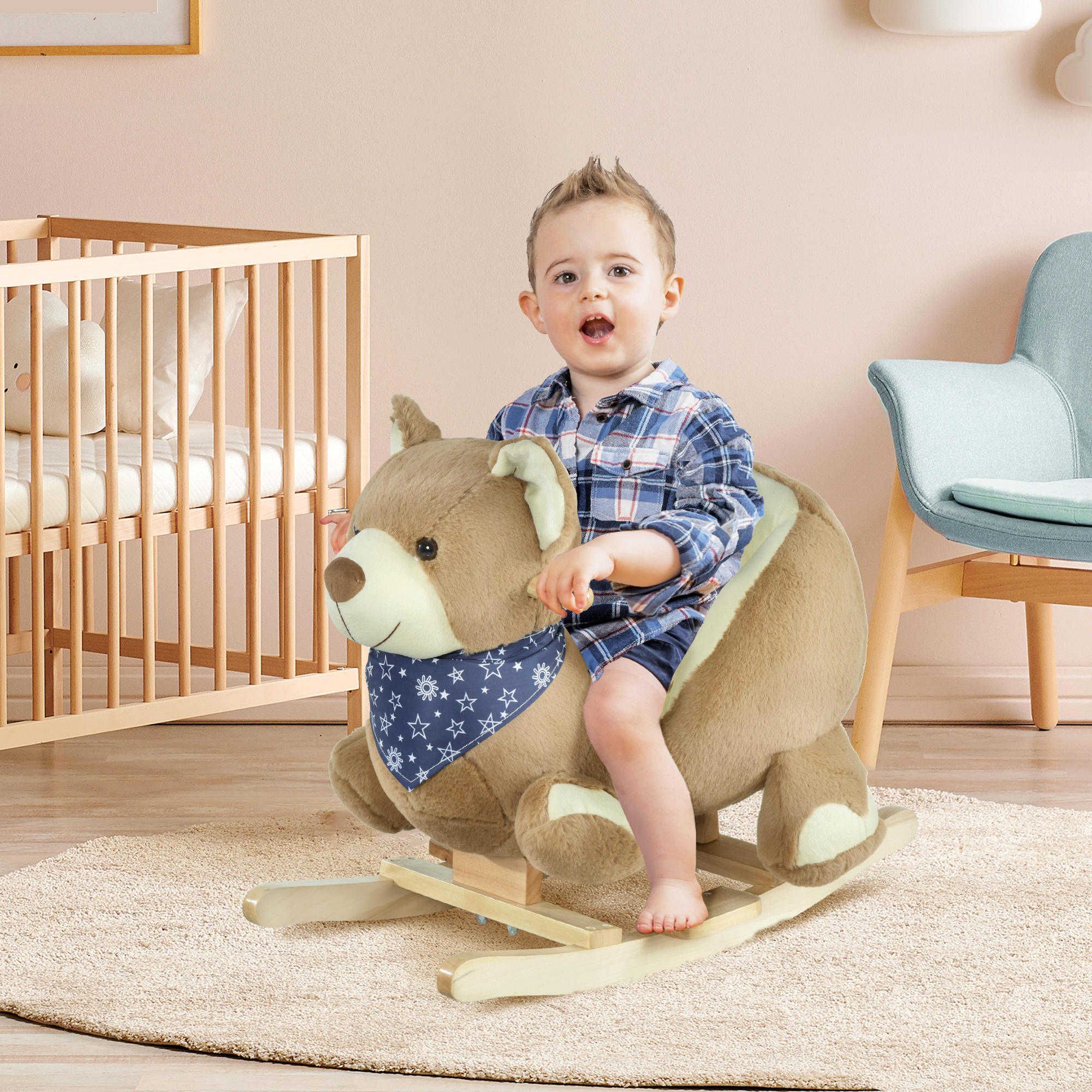 Caballo de Madera con Llamada de Cuna para Niños, Osito Temático con Pedales y Ruedas para Edad 18-36 Meses, Fácil de Montar — imagen 6