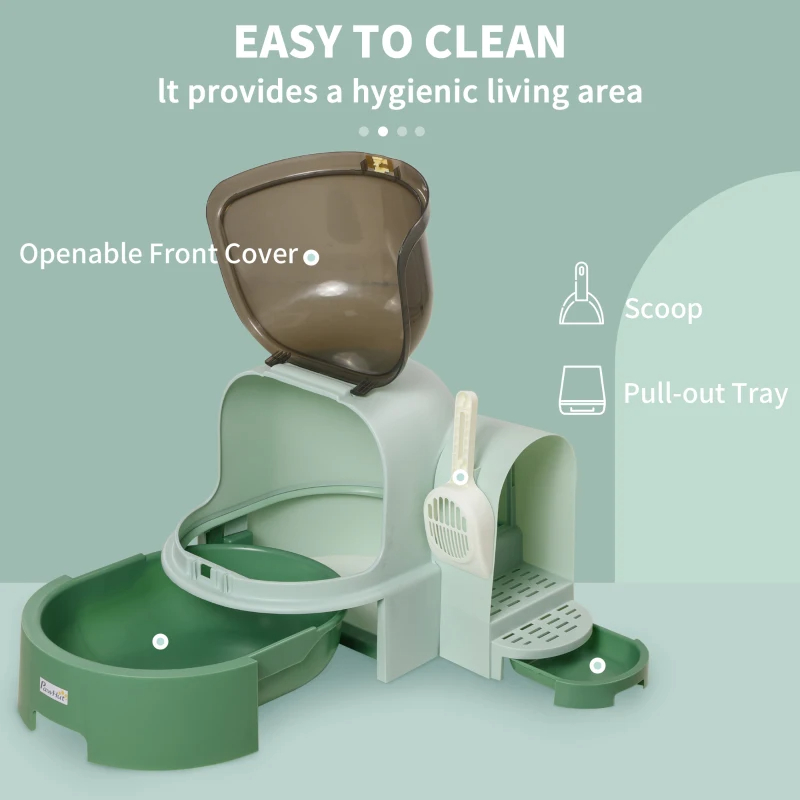 Cat Litter Box Easy To Clean Open With Scoop, Green — imagen 5
