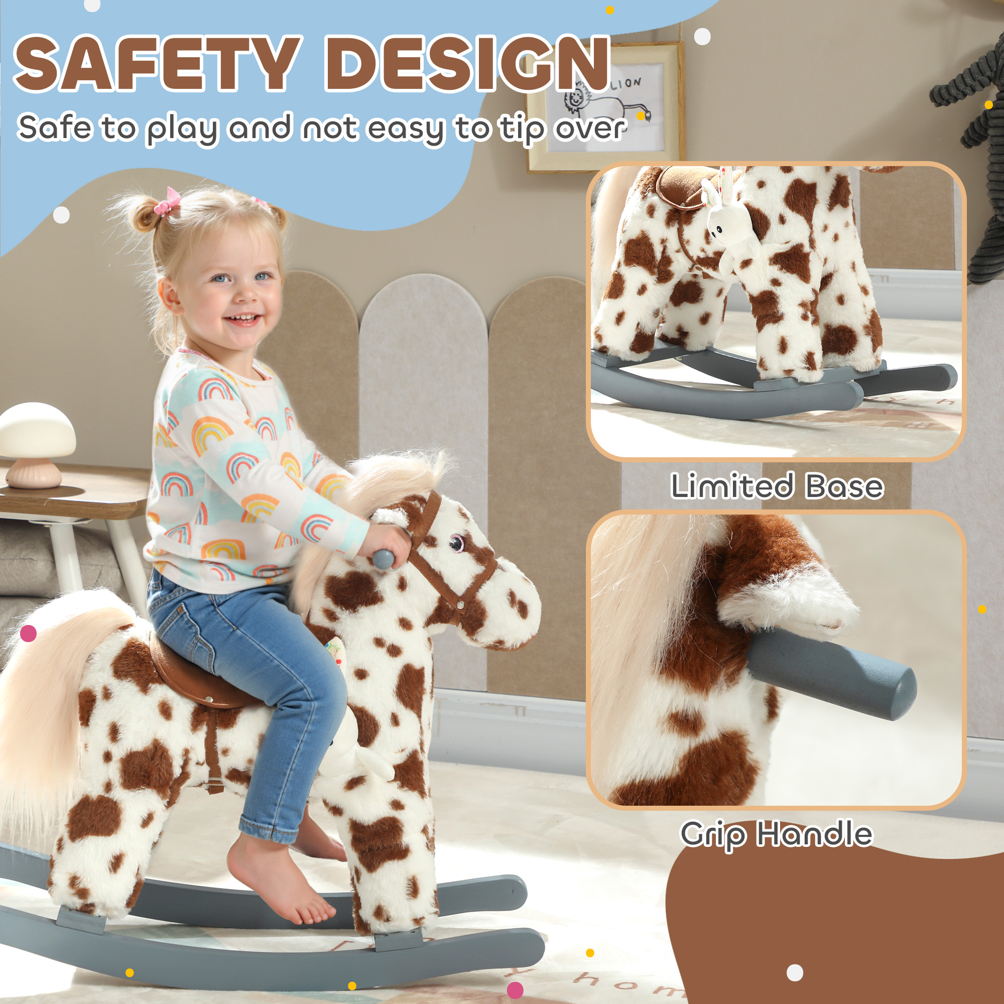 Caballo de Mueca con Muñeca de Conejo y Sonido de Niega Realista para Niños Pequeños, Pelo Suave de Color Marrón — imagen 4
