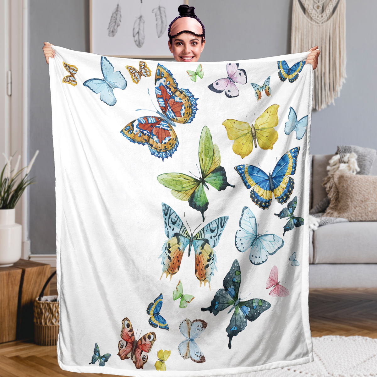 Colorful Butterfly Fluttering Printed Sherpa Fleece Blanket Soft Warm Air Conditioning Blanket For Adults Toddler Bedroom Decor Gifts 50x60 Inches 60x80 Inches — image 1