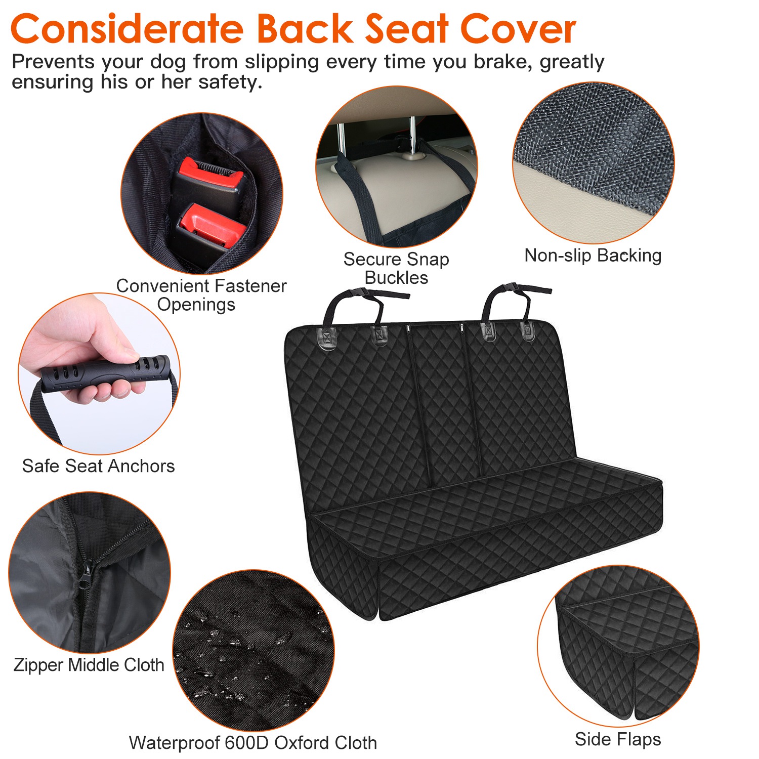 Funda de Asiento Trasero para Perro Impermeable y Resistente a Rasguños, Protector Trasero para Mascotas, con Cinturón de Seguridad para Perro, para Auto Camioneta SUV — imagen 6