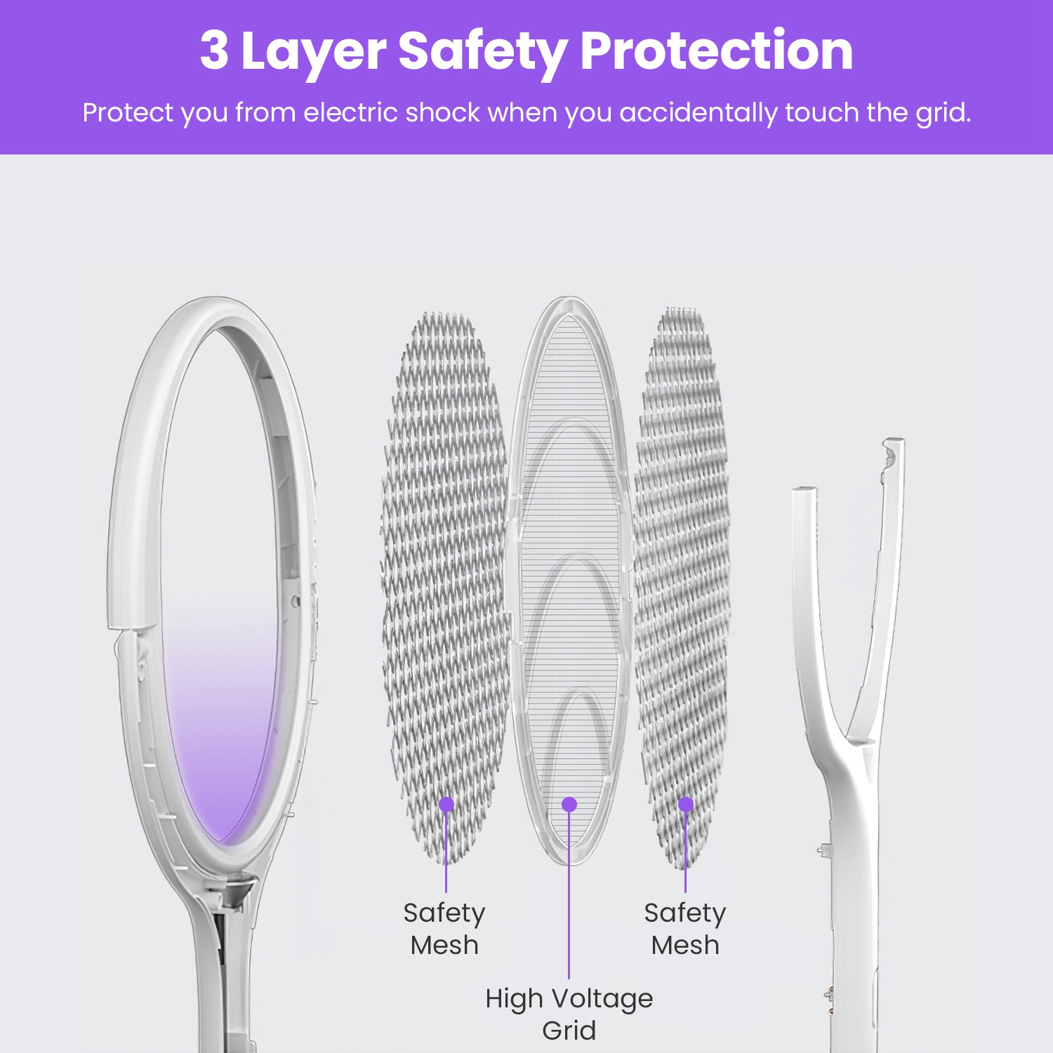 Raqueta Matamoscas Eléctrica 3 en 1 con Cabezal Giratorio de 90 Grados, Mata Mosquitos de Mano para Interior y Exterior con Vara de Extensión Telescópica — imagen 2