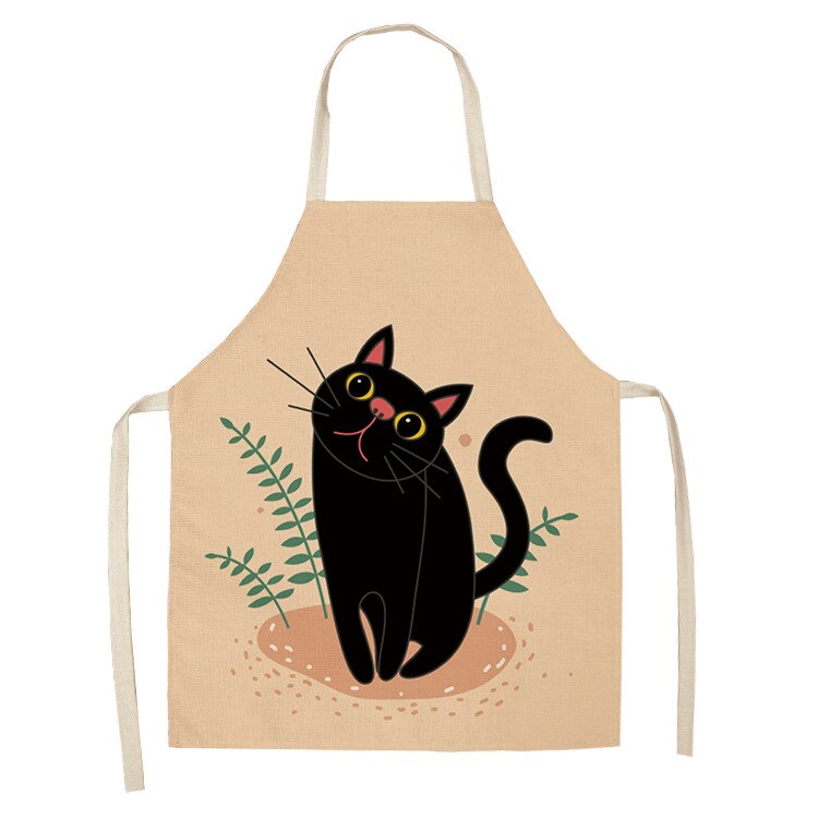 Cat Kitchen Aprons For Women Cotton Linen Bibs Household Cleaning Pinafore Home Cooking Apron kids kitchen barber — image 20