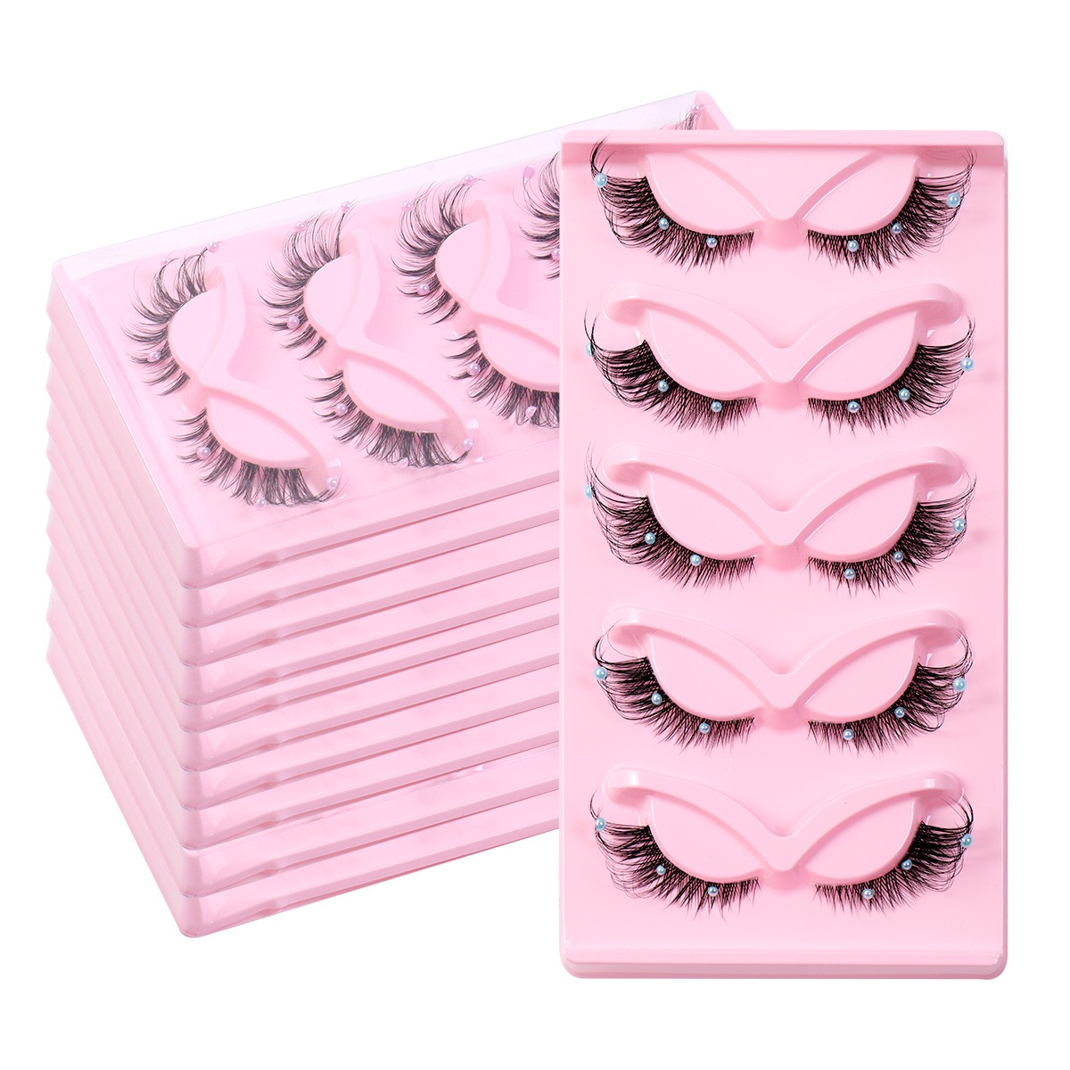 5 Pares de Pestañas Postizas en Racimo, Banda Transparente, Estilo Ojo de Gato Alado Estilizado 3D, Pestañas Dramáticas para Maquillaje — imagen 2