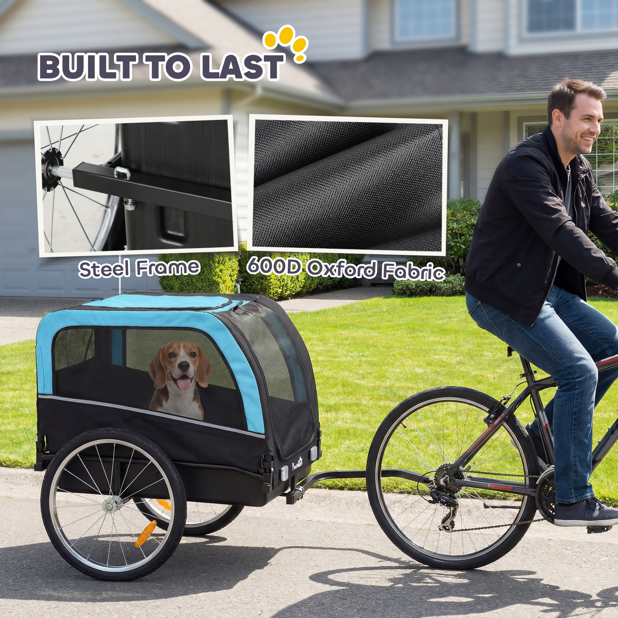 Dog Bike Trailer, Pet Cart Bicycle Carrier with 20" Air Tires, Quick-Release Wheels, Reflectors, Flag — imagen 6