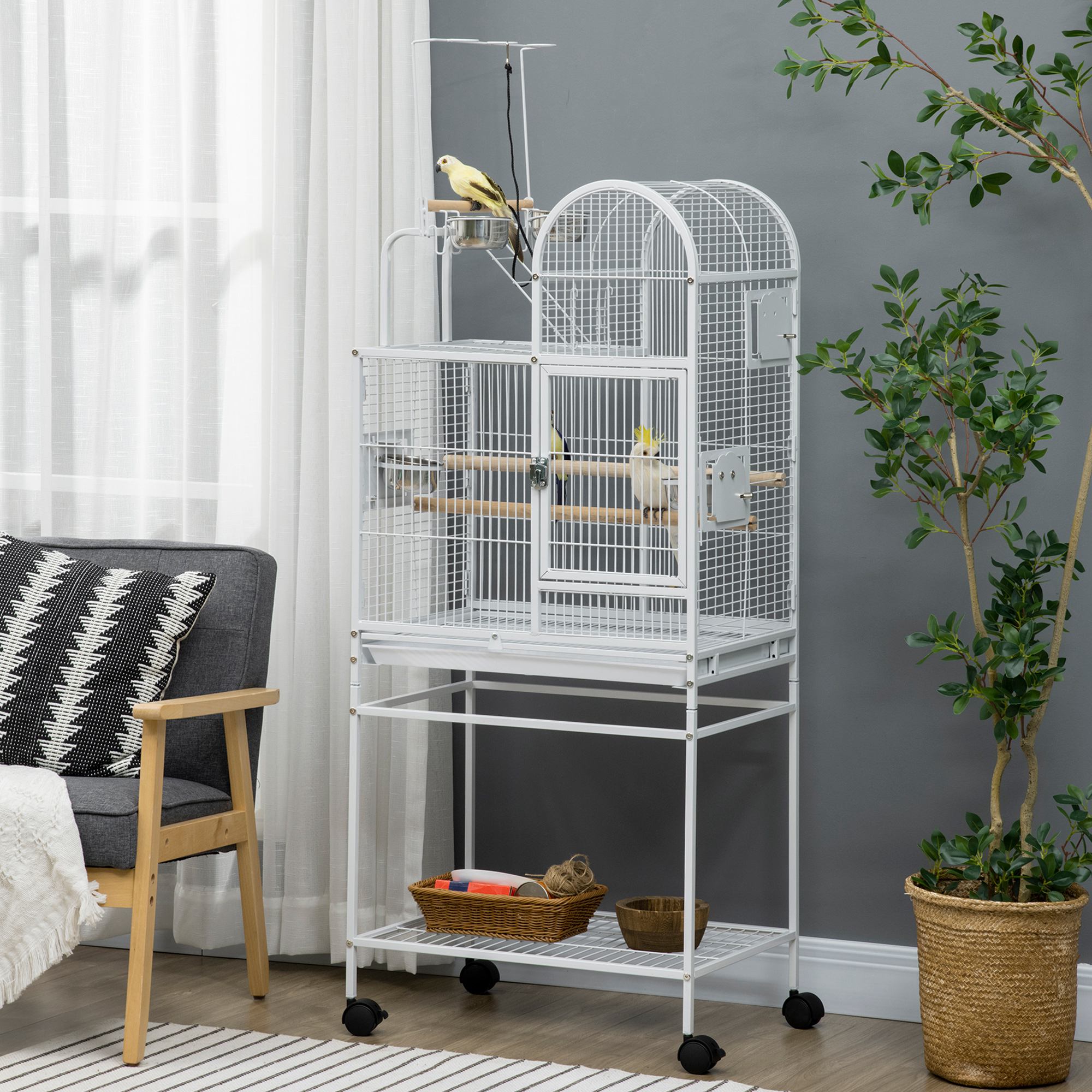 Jaula Grande para Loros de 55" con Ganchos para Juguetes sobre la Percha Superior, Bandeja, Comederos y Base con Ruedas, Jaula para Cacatúas, Periquitos y Agapornis — imagen 1